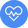 A blue circle with an image of a heart and a heartbeat symbol.